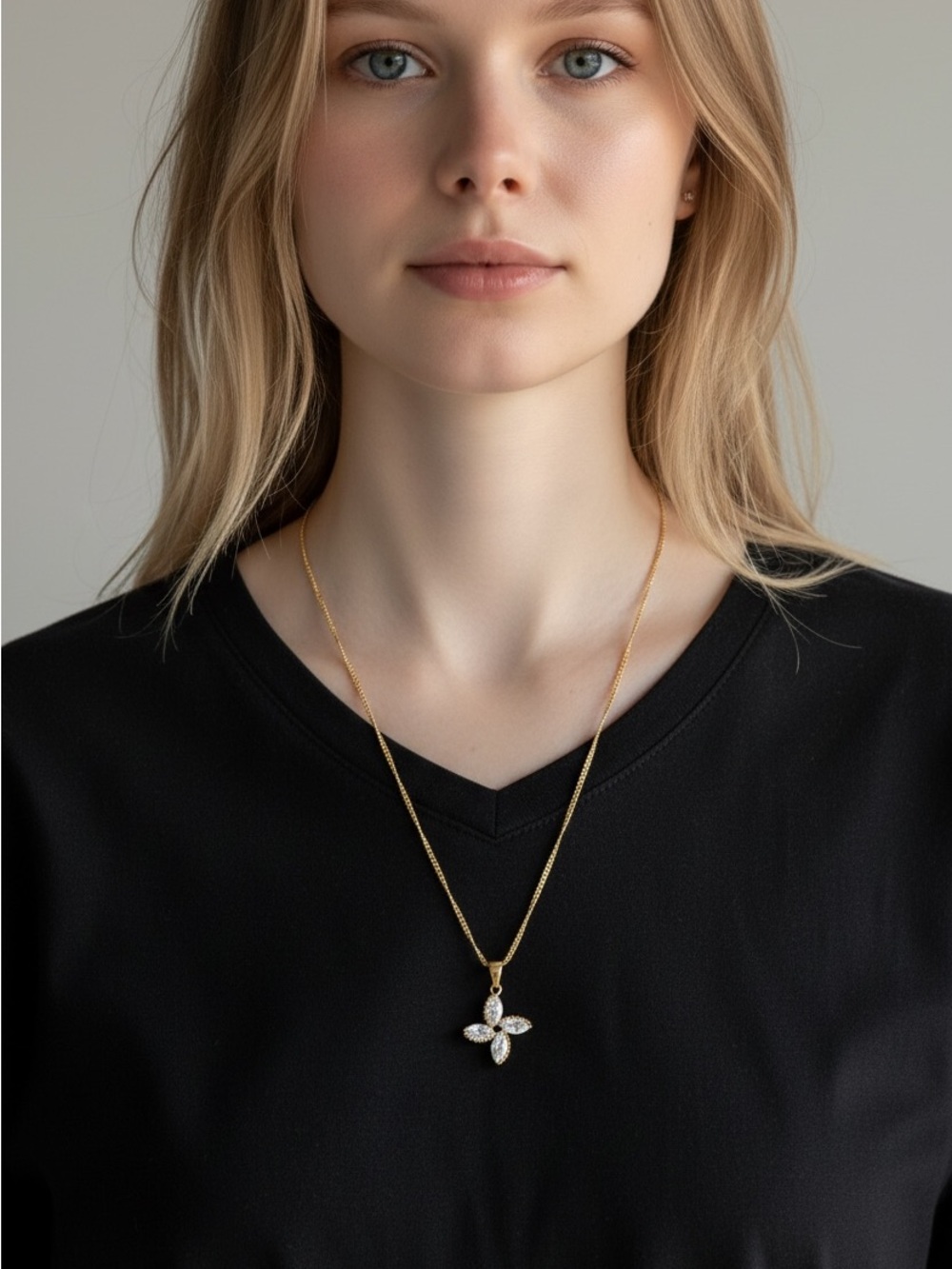 10/17 Gold Floral CZ Pendant Necklace - Elegant Women’s Jewelry